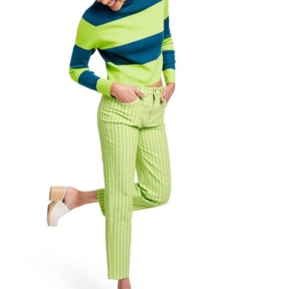 Victor Glemaud X Target Lime Green High Rise Pinstripe Straight Leg Jeans ah.